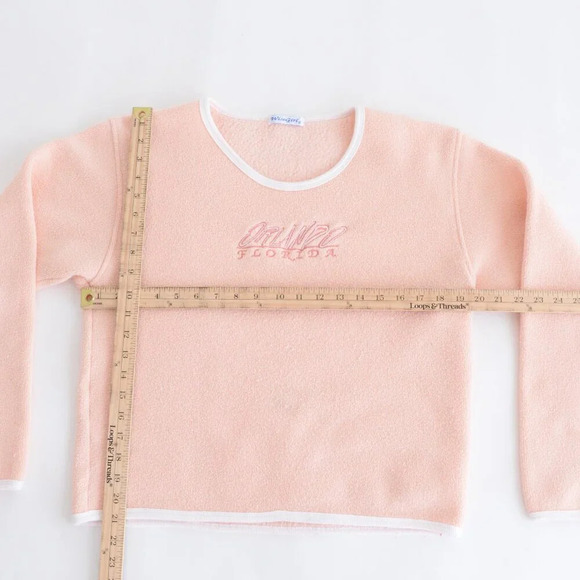 Vintage Wisegirl Peach Teddy Bear Embroidered Orlando Florida Crew Sweater M - Picture 4 of 12